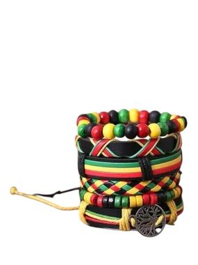 Rasta Stackable Bracelet Set in Red, Yellow, Green & Black